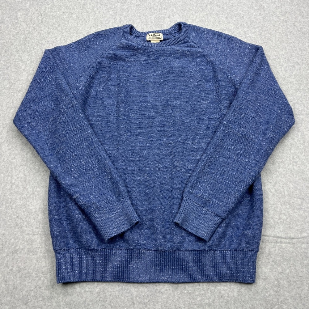 LL Bean Sweater Men's Medium Blue Organic Cotton Crew Knit Basic Pullover 510586